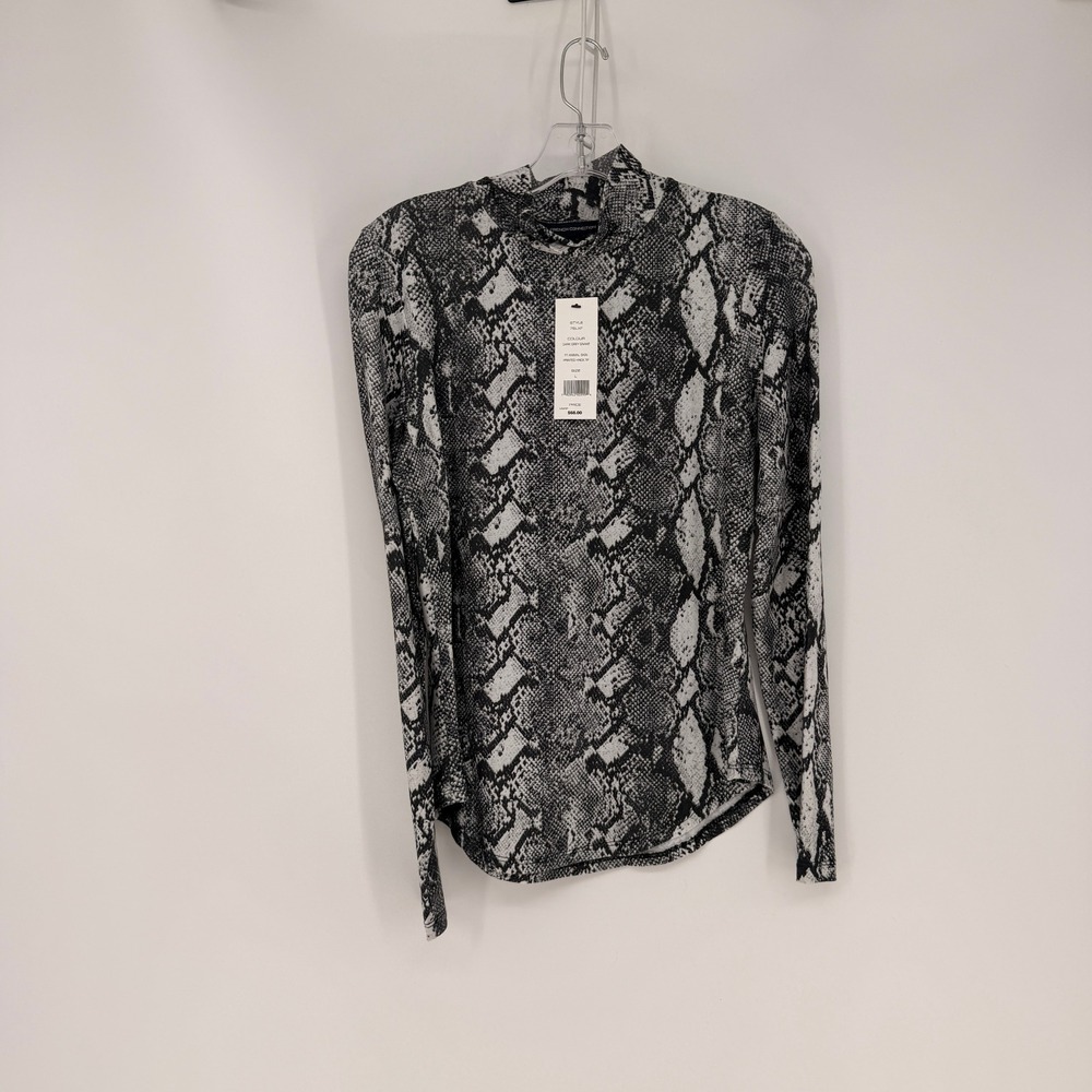 French Connection Top Womens Large Grey Snakeskin Mock Neck Long Sleeve 76LXF NW